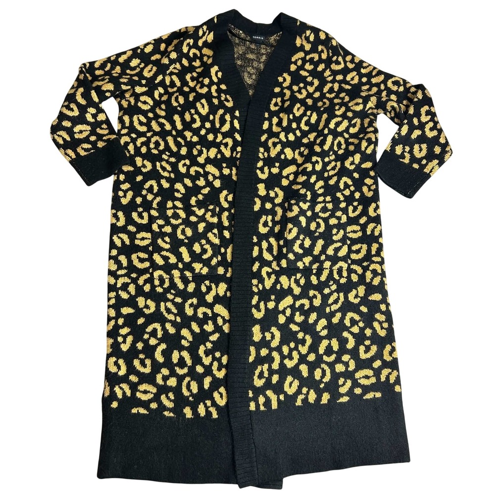 Torrid Womens 1 Leopard Print Metallic Gold Longline Cardigan Duster Sweater